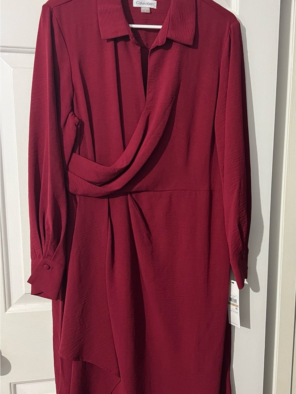 Calvin Klein Deep Red Long-Sleeve Wrap Dress